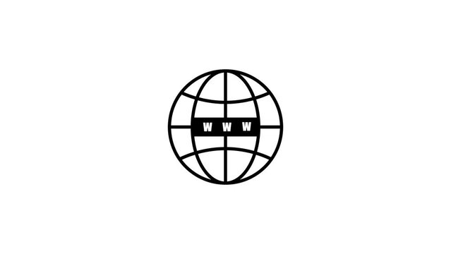 Minimalist internet globe icon with www text isolated animated on white background.