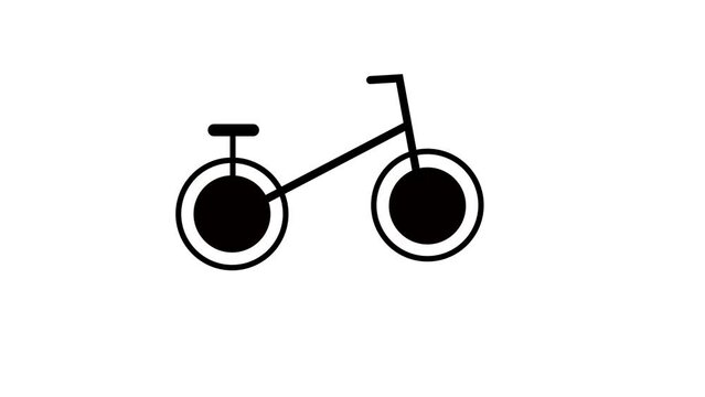 Minimalistic black and white line drawing of a bicycle icon animated on a plain background.
