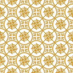 Royal pattern vintage ceramic tile design with floral golden vector seamless pattern