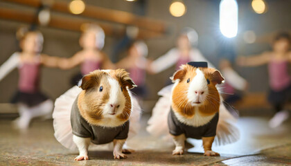 guinea pigs dancing ballet with children .ai generated