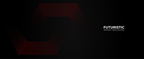 Abstract glowing red geometric lines on black background. Elegant shiny red rounded square lines pattern. Minimal geometric. Modern futuristic graphic design. Suit for cover, header, poster, banner.