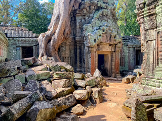 Ta Prohm, a mysterious temple of the Khmer civilization, located on the territory of Angkor in...