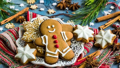 traditional christmas cookie gingerbread man on background generative ai