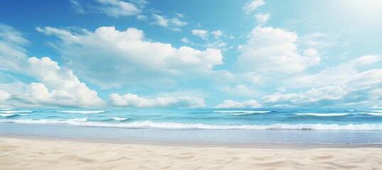 Fototapeta na wymiar Idyllic Sandy Beach with Crystal Clear Turquoise Ocean Waves on a Serene and Sunny Day