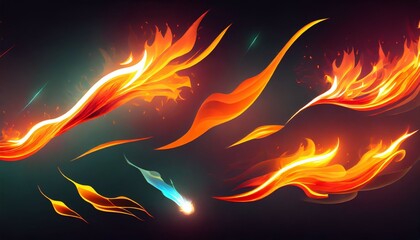 colorful abstract fire effect set bold sprite flash elements for graphic design glowing wavy substances ai generated