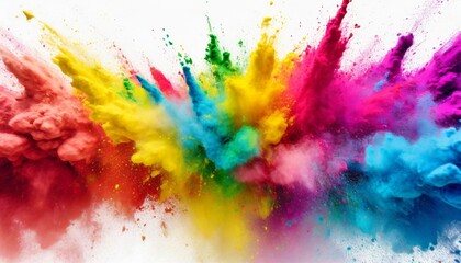 colorful rainbow holi paint color powder explosion white wide panorama background - obrazy, fototapety, plakaty