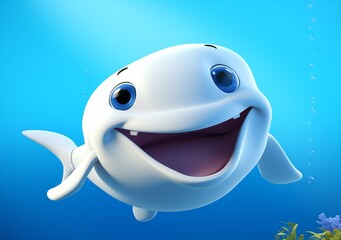 cute white whale cartoon character illustration