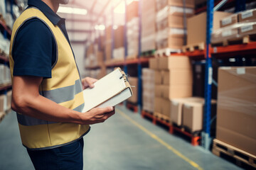 Generative ai image of employee at industrial enterprise postman sorting boxes in a post office