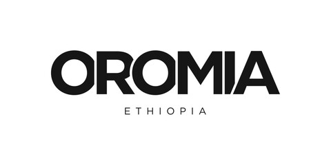 Oromia in the Ethiopia emblem. The design features a geometric style, vector illustration with bold typography in a modern font. The graphic slogan lettering.