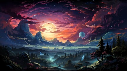 Obraz premium Abstract Astro Photography Night Starry Sky, Background Banner HD, Illustrations , Cartoon style