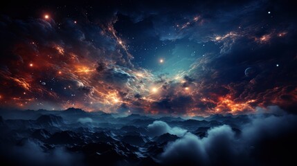 Obraz premium Abstract Astro Photography Night Starry Sky, Background Banner HD, Illustrations , Cartoon style