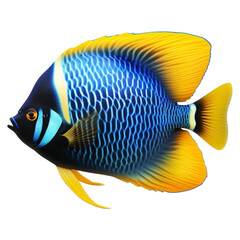 a blue and yellow angel fish isolated, in transparent background