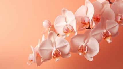 A close up of a bunch of white flowers, peach fuzz, trendy color of the year 2024. - Powered by Adobe