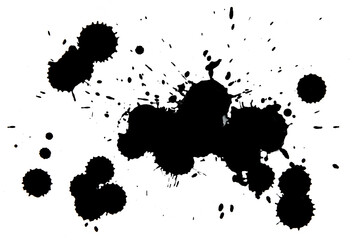 Splattered blot, a spot of black paint on a white background - obrazy, fototapety, plakaty