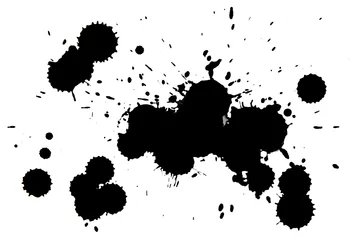 Gordijnen Splattered blot, a spot of black paint on a white background © Kryuchka Yaroslav