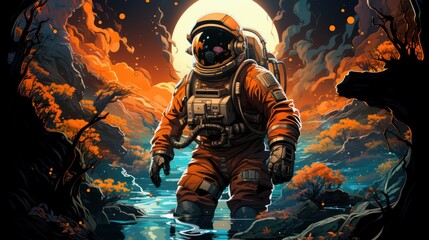 Astronaut Floating Outer Space High Contrast, Background Banner HD, Illustrations , Cartoon style