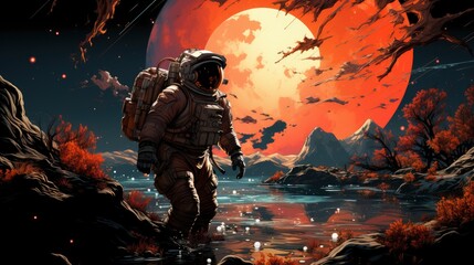 Astronaut Floating Outer Space High Contrast, Background Banner HD, Illustrations , Cartoon style