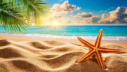 Fototapeta na wymiar summer beach with starfish
