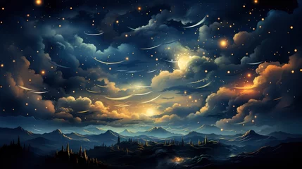 Muurstickers Background Night Sky Many Stars, Background Banner HD, Illustrations , Cartoon style © Alex Cuong