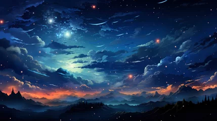 Foto op Aluminium Background Night Sky Many Stars, Background Banner HD, Illustrations , Cartoon style © Alex Cuong