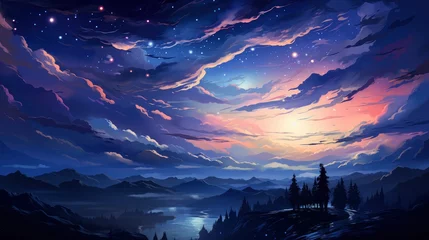 Tuinposter Background Night Sky Many Stars, Background Banner HD, Illustrations , Cartoon style © Alex Cuong