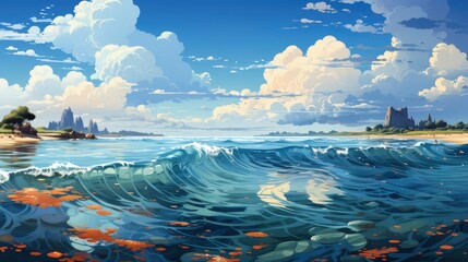 Beautiful Blue Sky Over Sea Translucent, Background Banner HD, Illustrations , Cartoon style