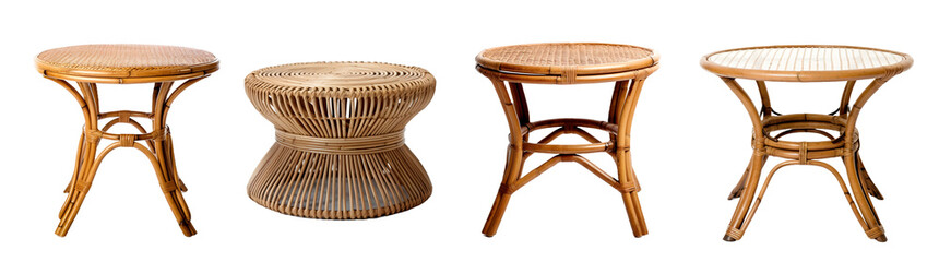 rattan table isolated on a transparent PNG background, white background, Generative Ai