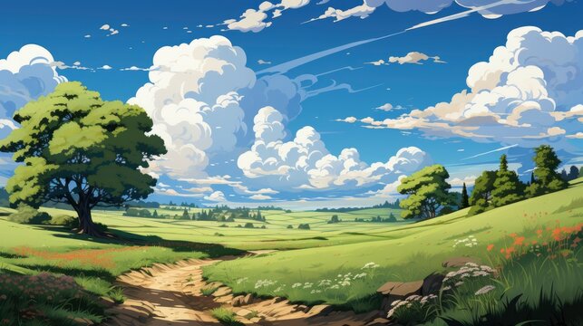 Beautiful Clouds During Spring Time Sunny, Background Banner HD, Illustrations , Cartoon style