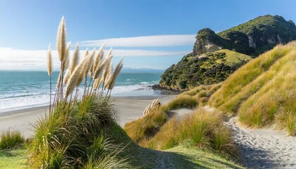 golden beach vegetation and bunny tail grass at mount maunganui