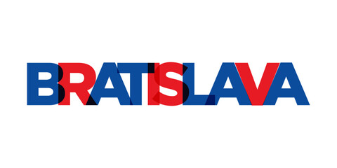 Fototapeta premium Bratislava in the Slovakia emblem. The design features a geometric style, vector illustration with bold typography in a modern font. The graphic slogan lettering.