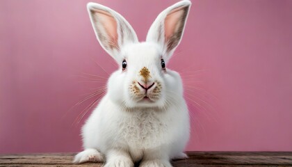 portrait of a white cute rabbit with surprised expression on a pink background surprised looking rabbit generative ai