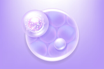 Hyaluronic acid hair and skin solutions ad, purple collagen serum drop over skin cells with cosmetic advertising background ready to use, illustration vector.	