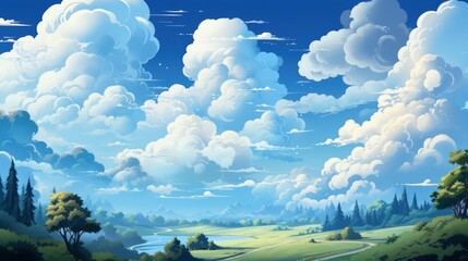Beautiful White Clouds Blue Sky, Background Banner HD, Illustrations , Cartoon style