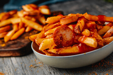 currywurst and chips, typical of germany