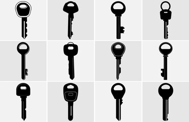 Car key Silhouette isolated on white background. Car Key Icon Symbol Sign Vector.