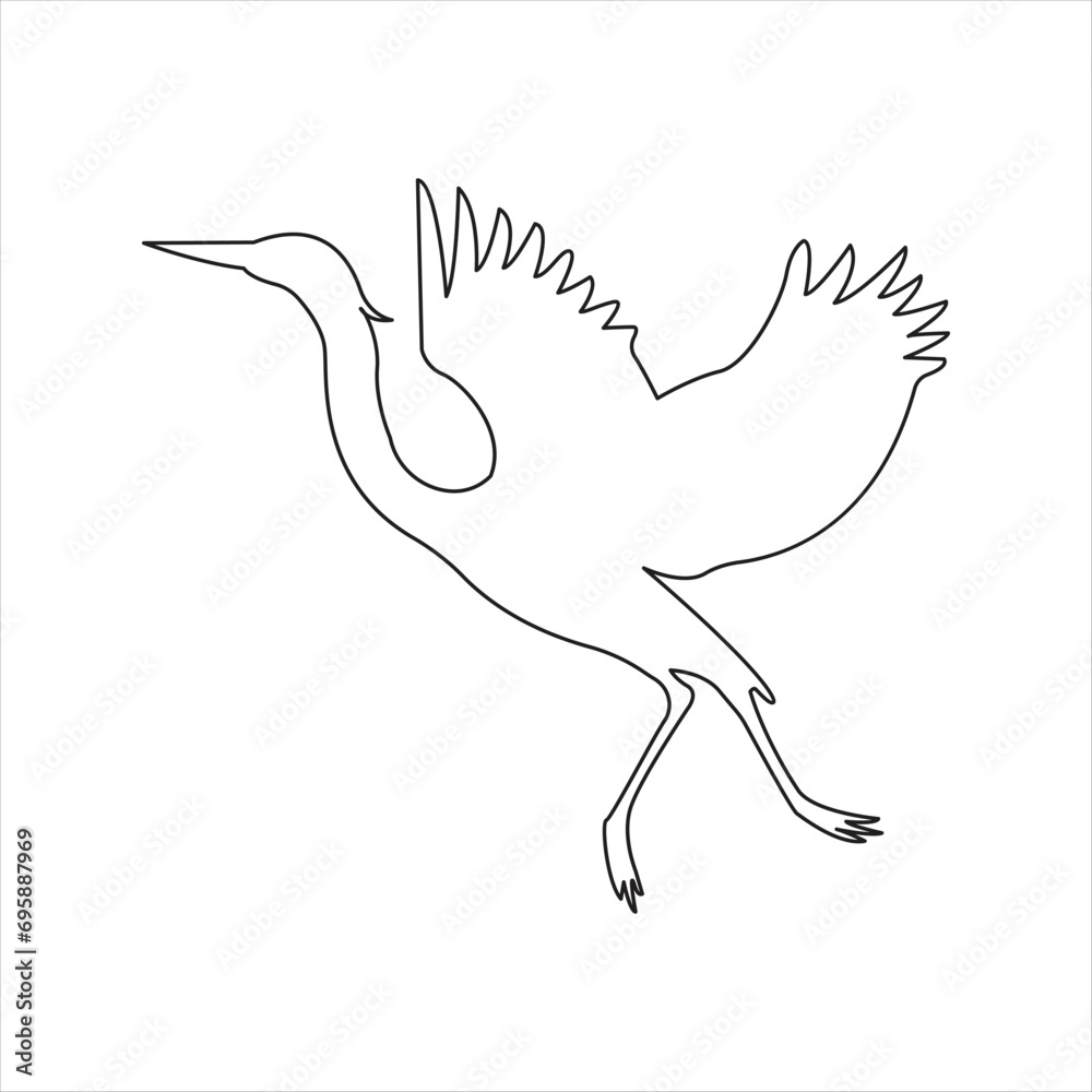 Wall mural Continuous heron single line drawing icon vector outline illustration