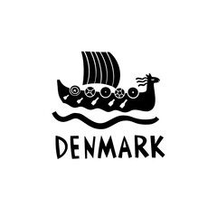 Vector Hand Drawn Denmark Label. Travel Skandinavian Illustration. Hand Writen Lettering Illustration. Danish Symbol Logo