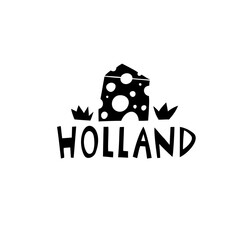 Vector Hand Drawn Netherlands Label. Travel Europe Illustration. Hand Written Lettering Illustration. Holland Symbol Logo