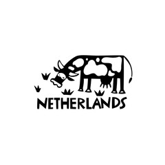 Vector Hand Drawn Netherlands Label. Travel Europe Illustration. Hand Written Lettering Illustration. Holland Symbol Logo