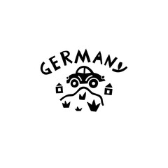 Vector Hand Drawn Germany Label. Travel Europe Illustration. Hand Written Lettering Illustration. Germany Symbol Logo - 695888754