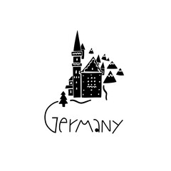 Vector Hand Drawn Germany Label. Travel Europe Illustration. Hand Written Lettering Illustration. Germany Symbol Logo - 695888758