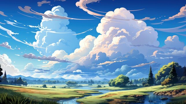 Blue Sky Cloud, Background Banner HD, Illustrations , Cartoon style