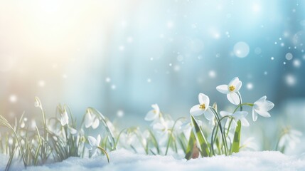 A bunch of flowers that are in the snow, header, footer, panoramic banner image.