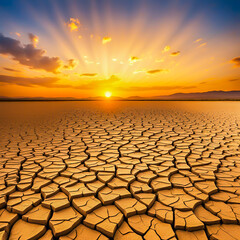 Drought land with sunset