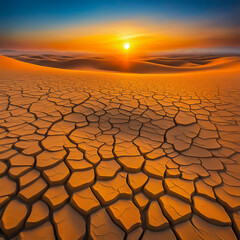 Drought land with sunset