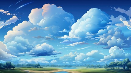 Blue Sky Panorama Cirrus Clouds Seamless, Background Banner HD, Illustrations , Cartoon style - obrazy, fototapety, plakaty