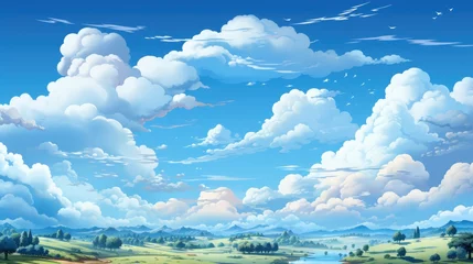 Foto op Plexiglas Blue Sky White Clouds Back Ground, Background Banner HD, Illustrations , Cartoon style © Alex Cuong