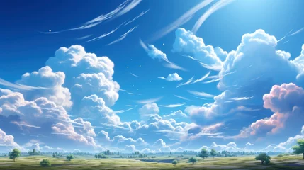 Fotobehang Clear Blue Skybox Clouds Seamless Hdri, Background Banner HD, Illustrations , Cartoon style © Alex Cuong