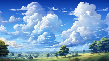 Cloudscape Blue Clear Sky White Clouds, Background Banner HD, Illustrations , Cartoon style