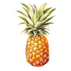 Watercolor pineapple on white. Generative ai